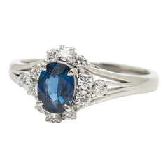 Pt900 プラチナ サファイア0.81ct ダイヤ0.33ct リング 指輪 レディース 16号 【中古】