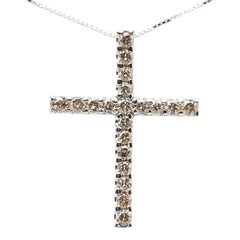 K14WG ホワイトゴールド ダイヤ0.70ct クロスモチーフ ペンダント ネックレス レディース 【中古】