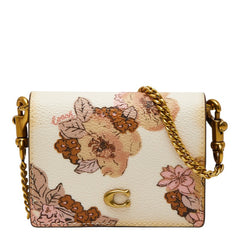コーチ フラワー ミニ チェーン ウォレット マルチカラー ベージュ レザー レディース COACH 【中古】