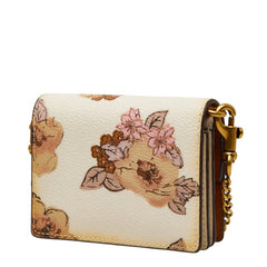 コーチ フラワー ミニ チェーン ウォレット マルチカラー ベージュ レザー レディース COACH 【中古】