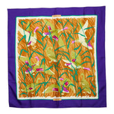 エルメス COLS VERTS マガモ 鴨 鳥 スカーフ パープル 紫 ベージュ シルク レディース HERMES 【中古】