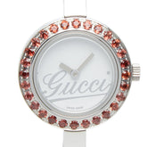 グッチ ガーネットベゼル 腕時計 バングルウォッチ 105 クオーツ シルバー文字盤 ステンレススチール レディース GUCCI 【中古】