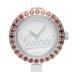 グッチ ガーネットベゼル 腕時計 バングルウォッチ 105 クオーツ シルバー文字盤 ステンレススチール レディース GUCCI 【中古】