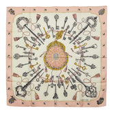 エルメス カレ90 LES CLES THE KEYS RARE 鍵柄 スカーフ 大判 ピンク ホワイト シルク レディース HERMES 【中古】