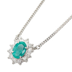Pt850 プラチナ エメラルド0.56ct ダイヤ0.23ct フラワーモチーフ ペンダント ネックレス レディース 【中古】