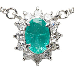 Pt850 プラチナ エメラルド0.56ct ダイヤ0.23ct フラワーモチーフ ペンダント ネックレス レディース 【中古】