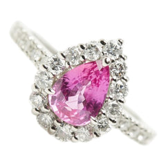 Pt900 プラチナ ピンクサファイア1.208ct ダイヤ0.70ct ペアーシェイプ しずく型 リング 指輪 レディース 9号 【中古】