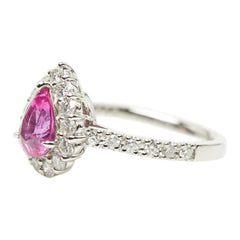 Pt900 プラチナ ピンクサファイア1.208ct ダイヤ0.70ct ペアーシェイプ しずく型 リング 指輪 レディース 9号 【中古】