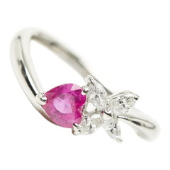 Pt900 プラチナ ルビー0.64ct ダイヤ0.24ct ハートモチーフ フラワー リング 指輪 レディース 11.5号 【中古】