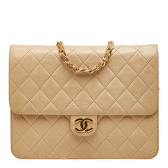シャネル ココマーク マトラッセ チェーン ショルダーバッグ ベージュ レザー レディース CHANEL 中古