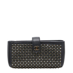 シャネル ココマーク スタッズ ポーチ ブラック レザー ラインストーン レディース CHANEL 【中古】
