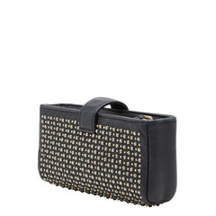 シャネル ココマーク スタッズ ポーチ ブラック レザー ラインストーン レディース CHANEL 【中古】