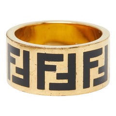フェンディ フォーエバー リング 指輪 #S ゴールド ブラック メッキ レディース FENDI 【中古】