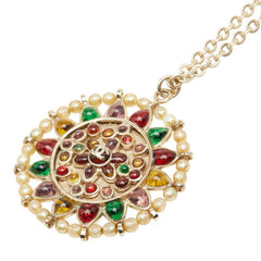 シャネル ココマーク チェーン ペンダントネックレス マルチカラー ゴールド メッキ ラインストーン フェイクパール レディース CHANEL 【中古】