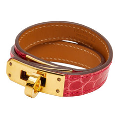 エルメス ケリー ドゥブルトゥール T1 ブレスレット レッド アリゲーター レディース HERMES 【中古】