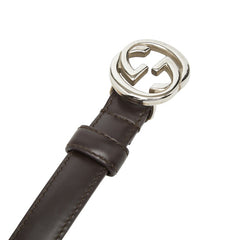 グッチ インターロッキングG ロゴバックル ベルト サイズ70 28 ダークブラウン レザー レディース GUCCI 【中古】