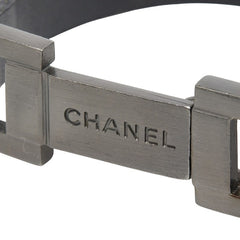 シャネル ロゴ プレート ブレスレット ブラック シルバー レザー メタル レディース CHANEL 【中古】