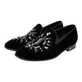 ジミーチュウ - オペラシューズ ドレスシューズ サイズ 42 1/2 ブラック ベルベット レザー ビジュー メンズ JIMMY CHOO 【中古】