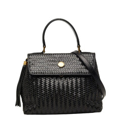 フェンディ フリンジ 編み込み ハンドバッグ ショルダーバッグ 2WAY ブラック レザー レディース FENDI 【中古】
