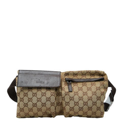 グッチ GGキャンバス ボディバッグ ウエストバッグ 28566 ベージュ ブラウン キャンバス レザー レディース GUCCI 【中古】