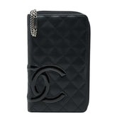シャネル カンボンライン ココマーク ラウンドファスナー 長財布 ブラック レザー エナメル レディース CHANEL 【中古】