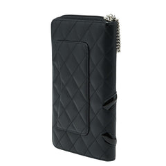 シャネル カンボンライン ココマーク ラウンドファスナー 長財布 ブラック レザー エナメル レディース CHANEL 【中古】