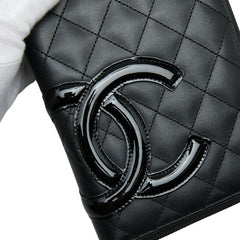 シャネル カンボンライン ココマーク ラウンドファスナー 長財布 ブラック レザー エナメル レディース CHANEL 【中古】