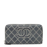 シャネル ココマーク ウルトラステッチ ラウンドジップ 長財布 グレー ラムスキン レディース CHANEL 【中古】