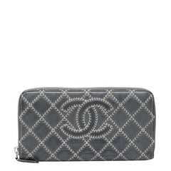 シャネル ココマーク ウルトラステッチ ラウンドジップ 長財布 グレー ラムスキン レディース CHANEL 【中古】