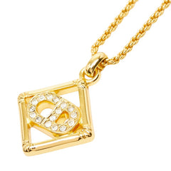 ディオール CDロゴ ひし形 チェーン ペンダント ネックレス ゴールド ラインストーン メッキ レディース Dior 【中古】