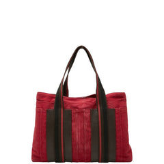エルメス トロカホリゾンタルMM トートバッグ ハンドバッグ レッド ブラウン ブラック キャンバス レザー レディース HERMES 【中古】