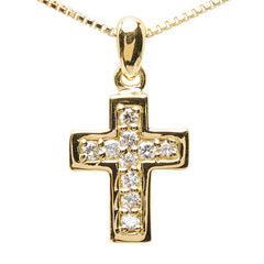 K18YG イエローゴールド ダイヤ0.13ct クロスモチーフ ペンダント ネックレス レディース 【中古】