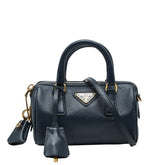 プラダ 三角ロゴプレート ミニハンドバッグ ショルダーバッグ 2WAY ネイビー サフィアーノレザー レディース PRADA 【中古】