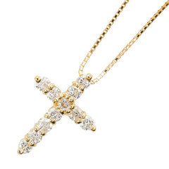 K18YG イエローゴールド ダイヤ0.55ct クロスモチーフ ペンダント ネックレス レディース 【中古】