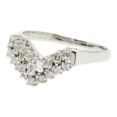 Pt900 プラチナ ダイヤ0.35ct V字リング リング 指輪 レディース 12.5号 【中古】