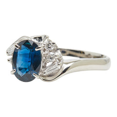Pt900 プラチナ サファイア1.09ct ダイヤ0.16ct リング 指輪 レディース 15号 【中古】