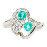 Pt900 プラチナ エメラルド0.63ct ダイヤ0.18ct ダイヤ0.24ct リング 指輪 レディース 11.5号 【中古】