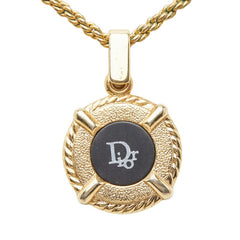 クリスチャンディオール ロゴ ペンダント ネックレス ゴールド ブラック メッキ レディース Christian Dior 【中古】