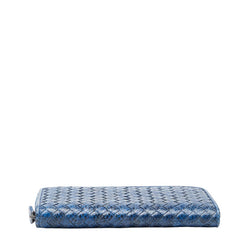ボッテガヴェネタ イントレチャート ラウンドファスナー 長財布 ブルー パイソン メンズ BOTTEGAVENETA 【中古】