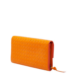 ボッテガヴェネタ イントレチャート 長財布 ロングウォレット オレンジ レザー レディース BOTTEGAVENETA 【中古】