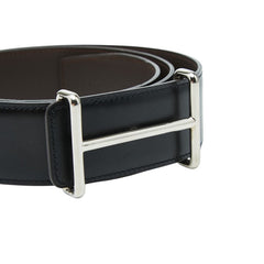 エルメス Hダンクル ロゴ バックルベルト サイズ 85 ブラック シルバー金具 レザー メンズ HERMES 【中古】