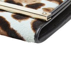 ジミーチュウ レオパード チェーン ウォレット 長財布 ブルー ブラウン ブラック ハラコ レザー レディース JIMMY CHOO 【中古】
