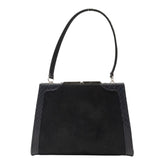 ロエベ がま口 ハンドバッグ ブラック ベロア クロコダイル レディース LOEWE 【中古】