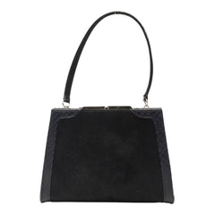 ロエベ がま口 ハンドバッグ ブラック ベロア クロコダイル レディース LOEWE 【中古】