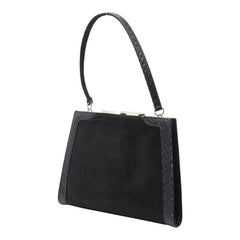 ロエベ がま口 ハンドバッグ ブラック ベロア クロコダイル レディース LOEWE 【中古】