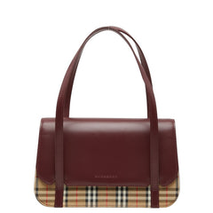 バーバリー ノバチェック ハンドバッグ レッド ベージュ レザー キャンバス レディース BURBERRY 【中古】