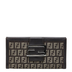 フェンディ ズッキーノ 長財布 ロングウォレット ブラウン キャンバス レザー レディース FENDI 【中古】