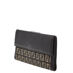フェンディ ズッキーノ 長財布 ロングウォレット ブラウン キャンバス レザー レディース FENDI 【中古】