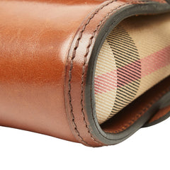 バーバリー ノバチェック 斜め掛け ショルダーバッグ ベージュ ブラウン キャンバス レザー レディース BURBERRY 【中古】