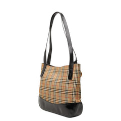 バーバリー ノバチェック トートバッグ ショルダーバッグ ベージュ ブラック キャンバス レザー レディース BURBERRY 【中古】